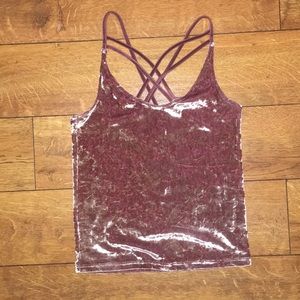 Pink Crisscross Velvet Crop Top